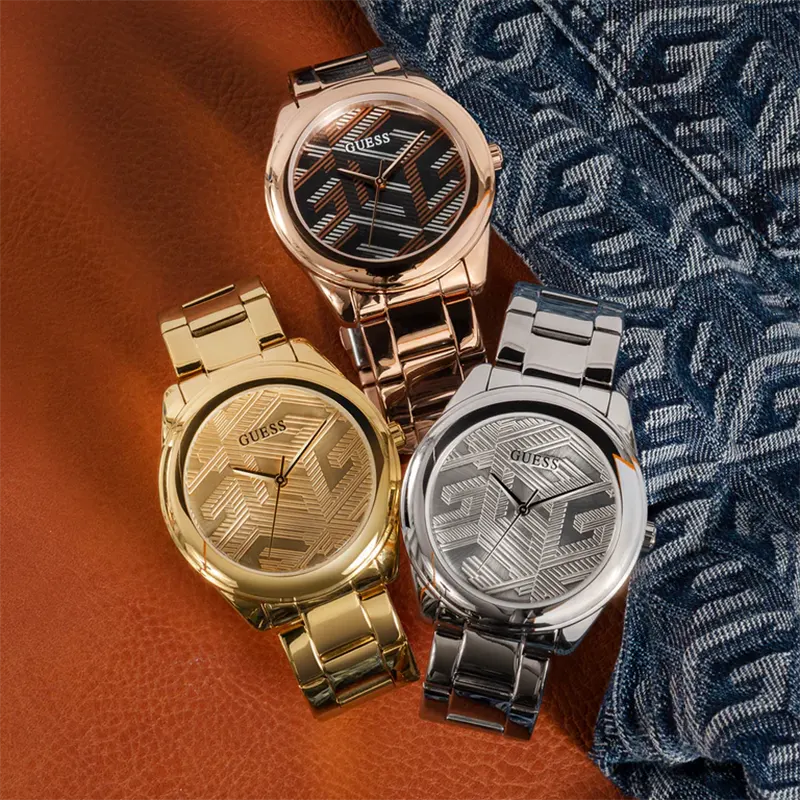 Guess Cubed Quartz Brown Dial Rose Gold-tone Ladies Watch- GW0607L3